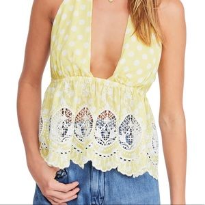 Free People Lunch Date Halter Top Citron Combo